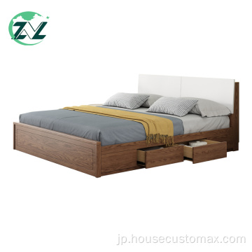北欧のモダンな木製ベッドルームベッドモダンなベッド